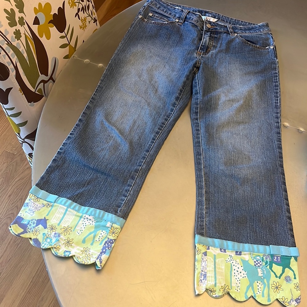 Lilly Pulitzer rare Vintage white label cropped scallop trim jeans,size 4. VGUC - Picture 1 of 4